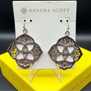 RARE/Retired Kendra Scott Dawn Medallion Earrings Silver Filigree Logo - HTF